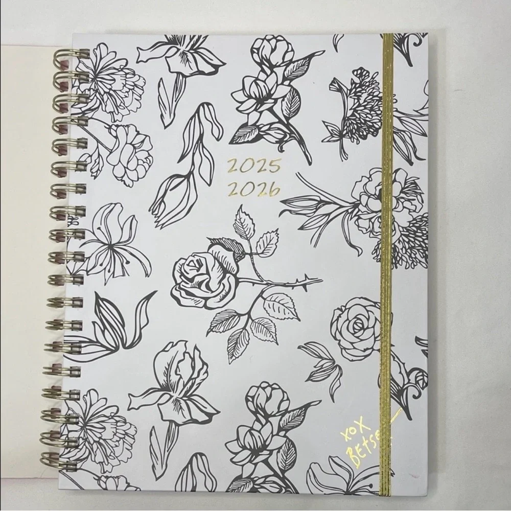 Betsey Johnson White Floral Planner with Hot Pink Spine and Gold Accent